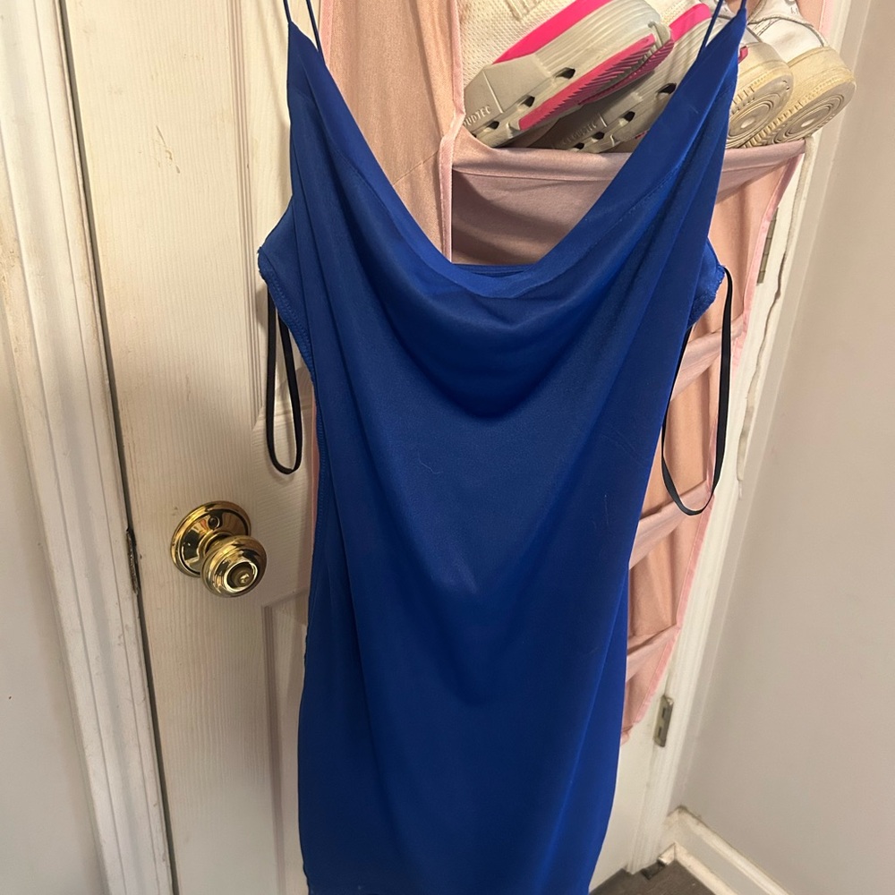 Elegant Blue Spaghetti Strap Dress